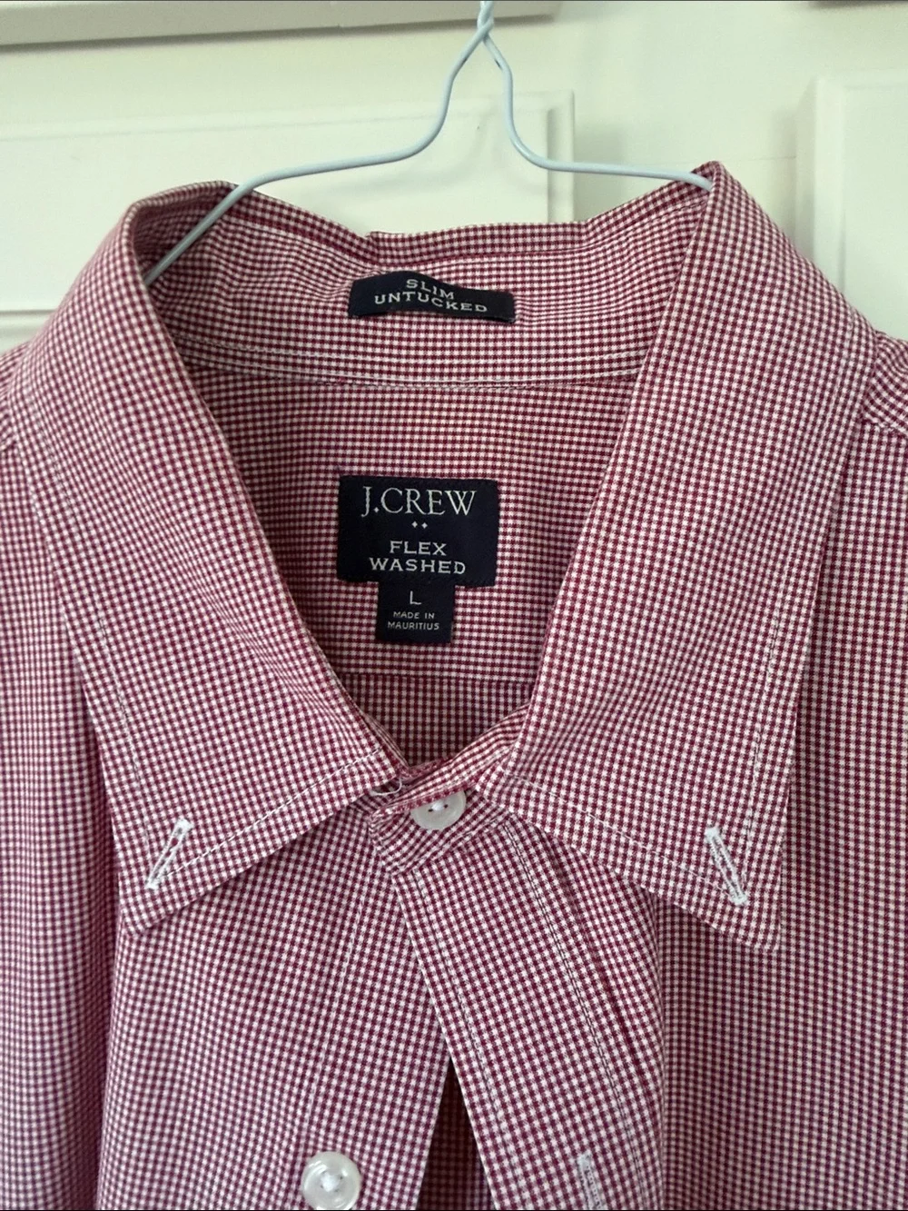 J. Crew Slim Untucked Microcheck Button-Down Shirt in Red and White